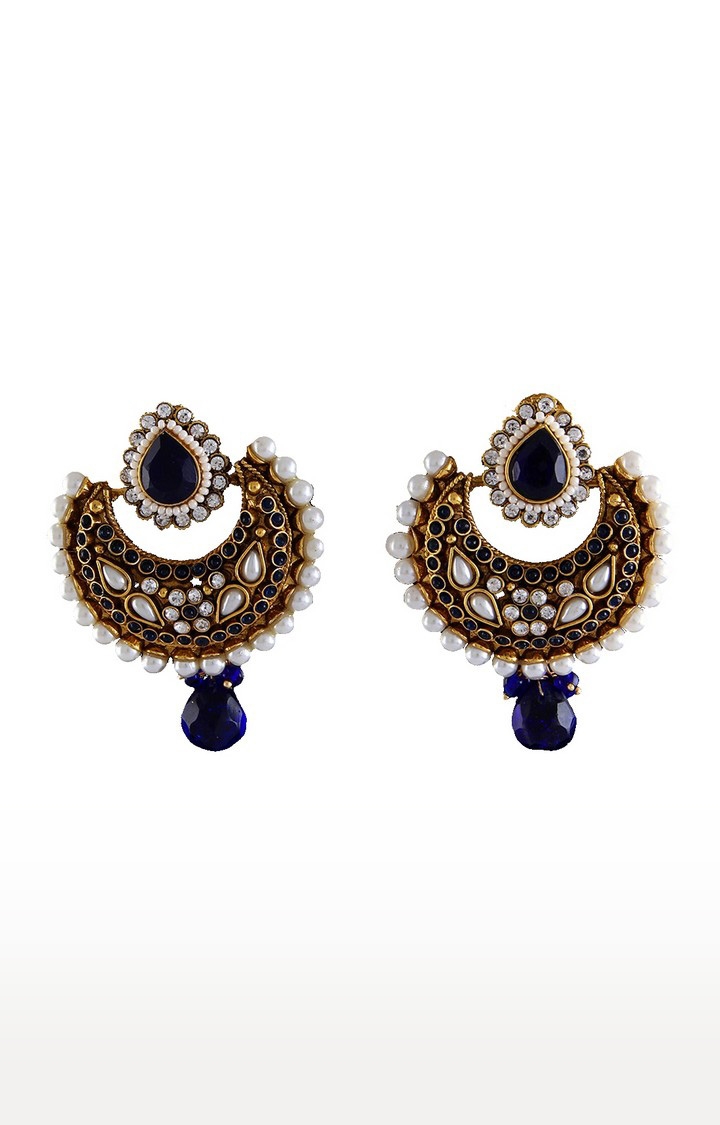 55Carat | Blue Copper Gold Plated Crystals Jhumkis 0