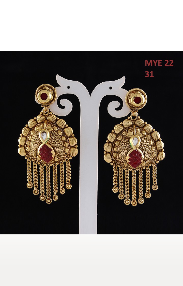 55Carat | Red Copper Gold Plated Crystals Jhumkis 1