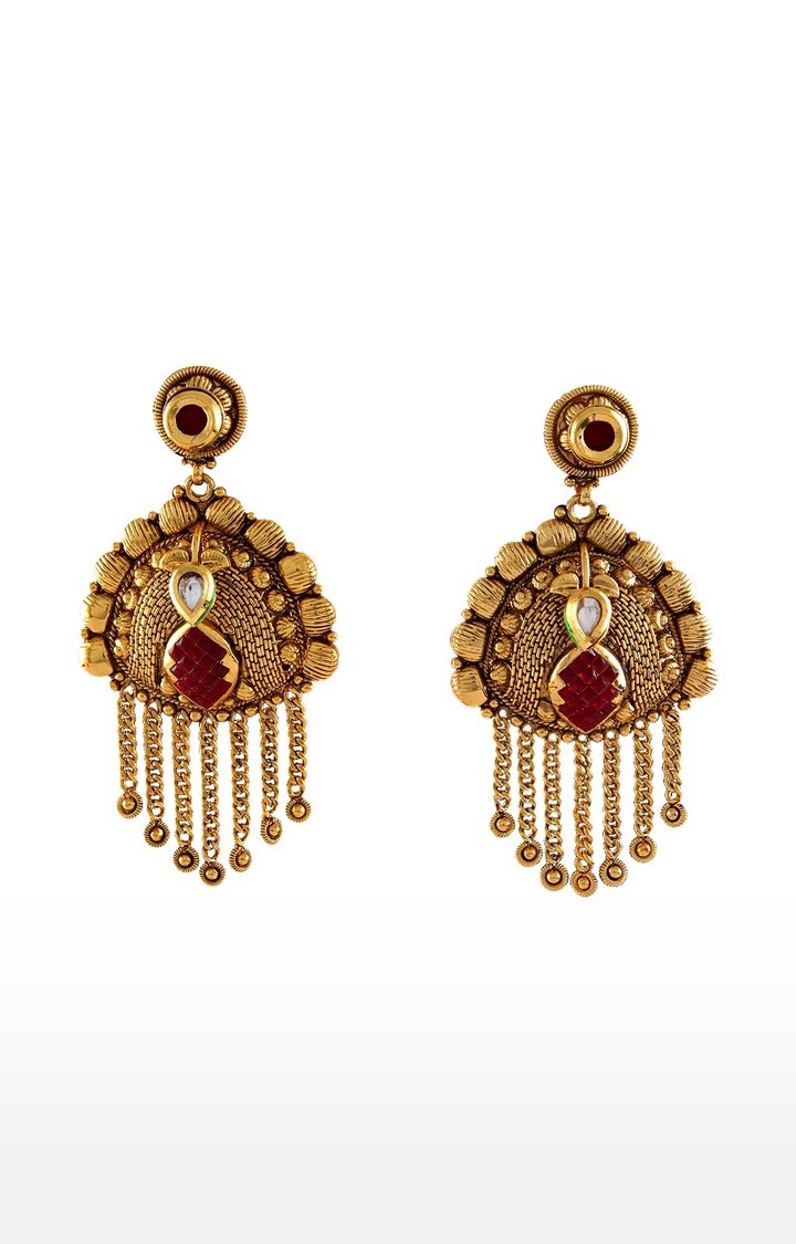 55Carat | Red Copper Gold Plated Crystals Jhumkis 0