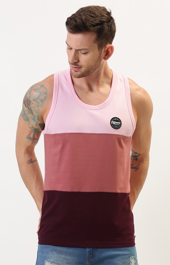 Difference of Opinion | Men's Pink Cotton Colourblock Vests 0