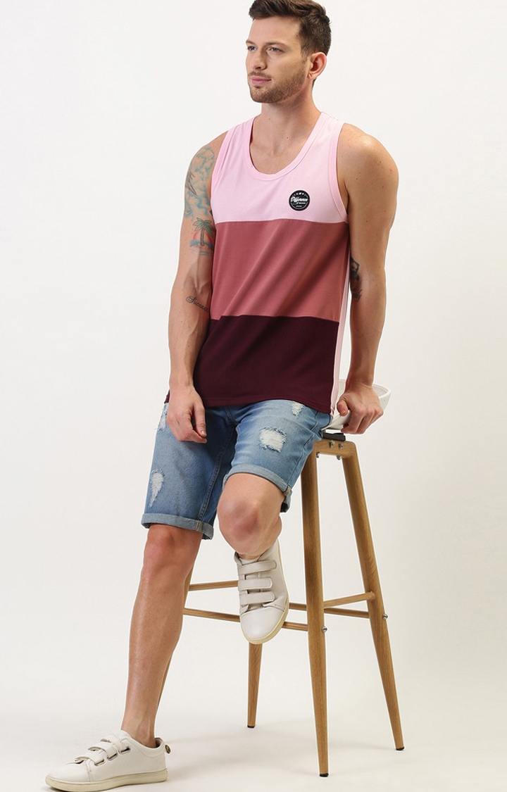 Difference of Opinion | Men's Pink Cotton Colourblock Vests 1