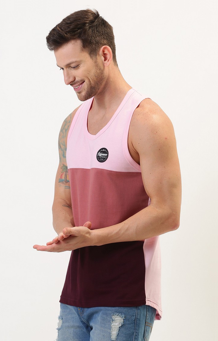 Difference of Opinion | Men's Pink Cotton Colourblock Vests 2