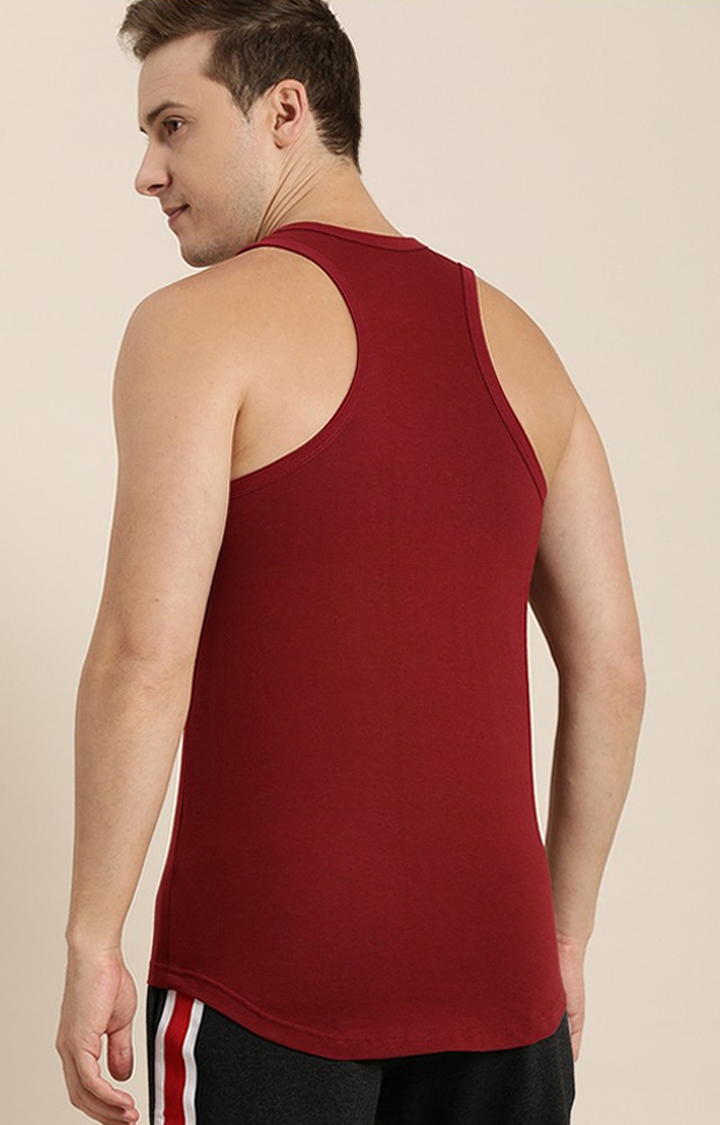 Men's  Maroon Colour-block Sleeveless T-Shirt