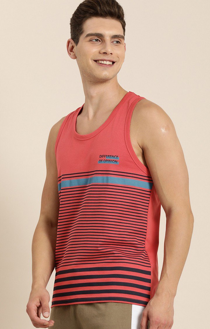 Men's Red Cotton Striped Vests