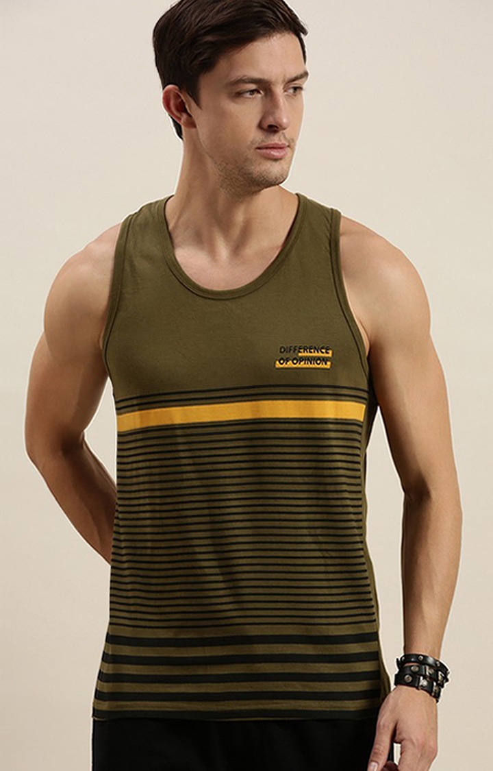 Difference of Opinion | Men's Green Cotton Striped Vests