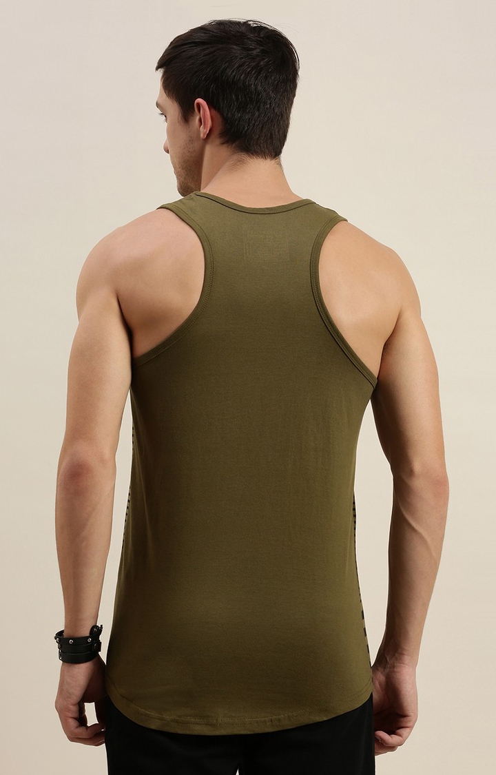 Men's Green Cotton Striped Vests
