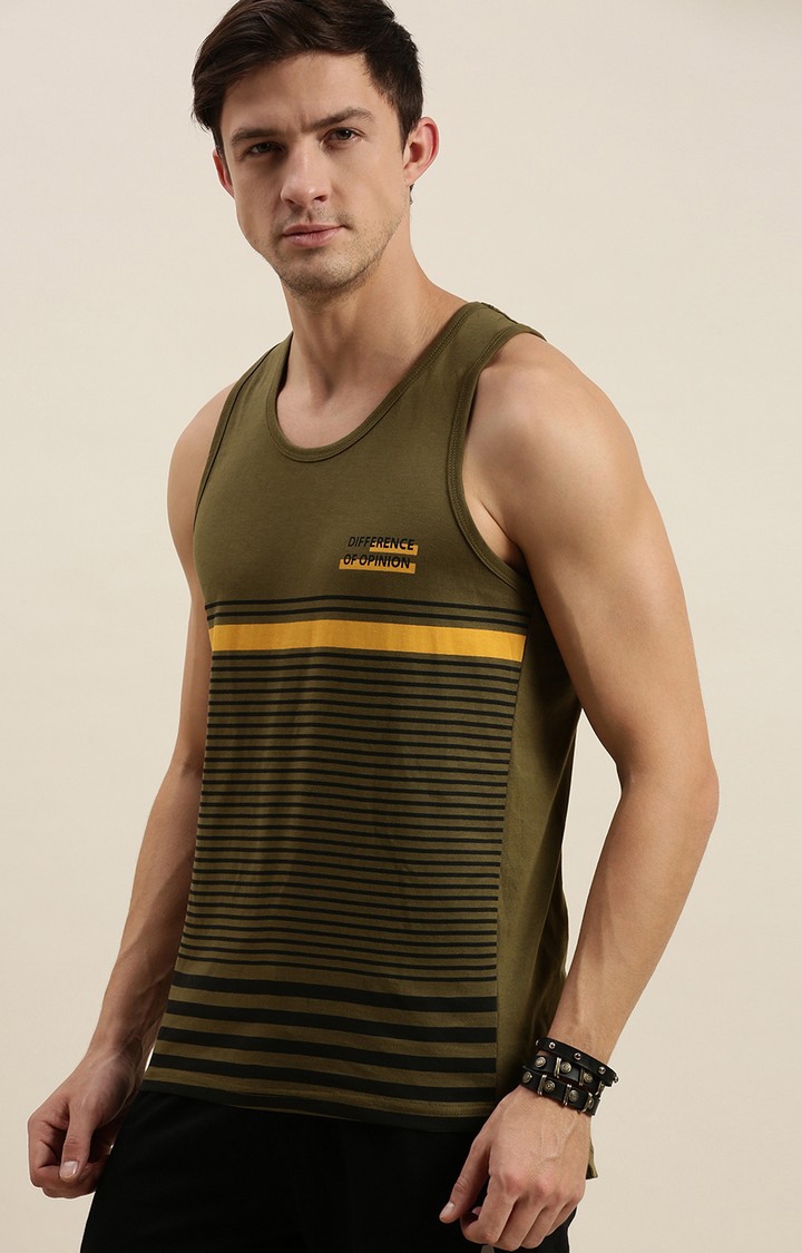 Difference of Opinion | Men's Green Cotton Striped Vests 2