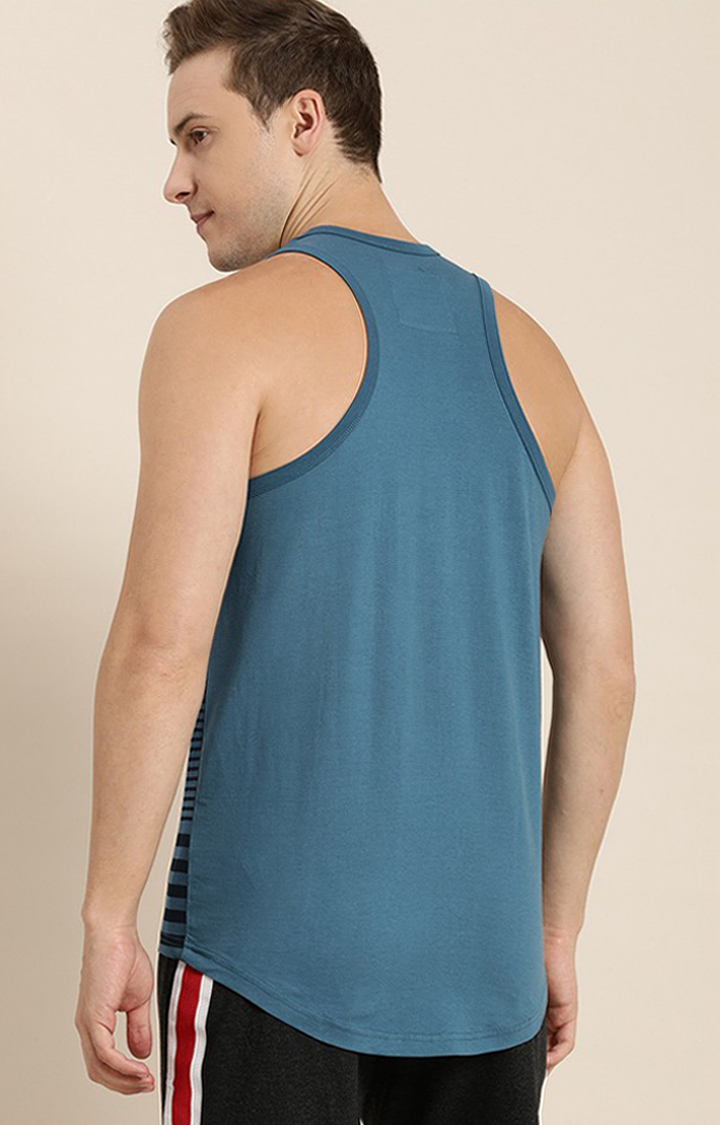 Men's Blue Cotton Striped Vests