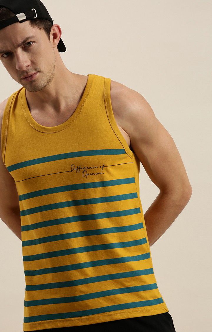 Men's Yellow Cotton Striped Vests