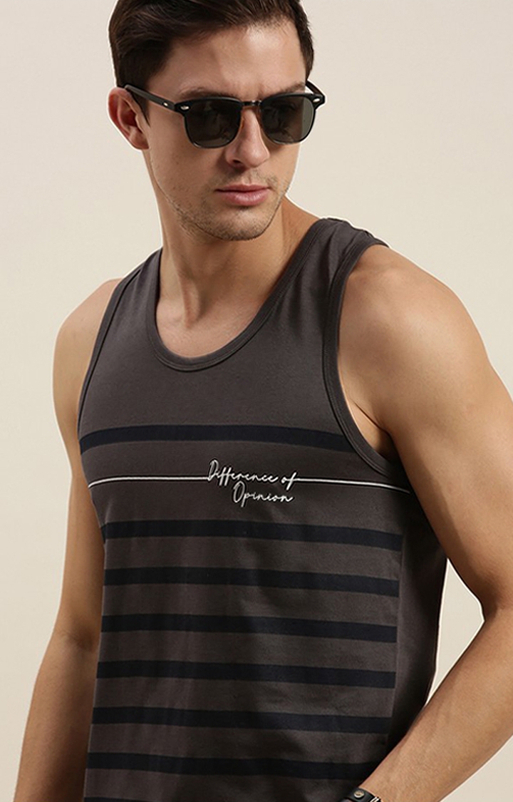 Difference of Opinion | Men's Grey Cotton Striped Vests 4