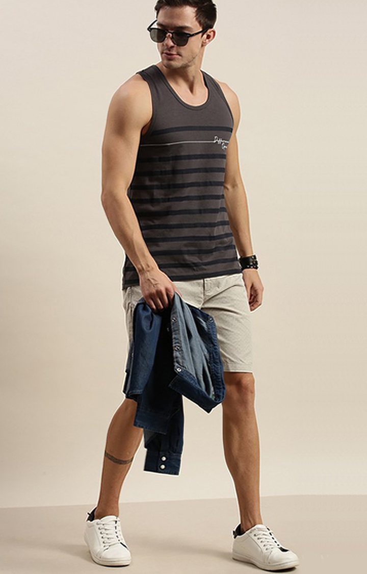 Difference of Opinion | Men's Grey Cotton Striped Vests 1