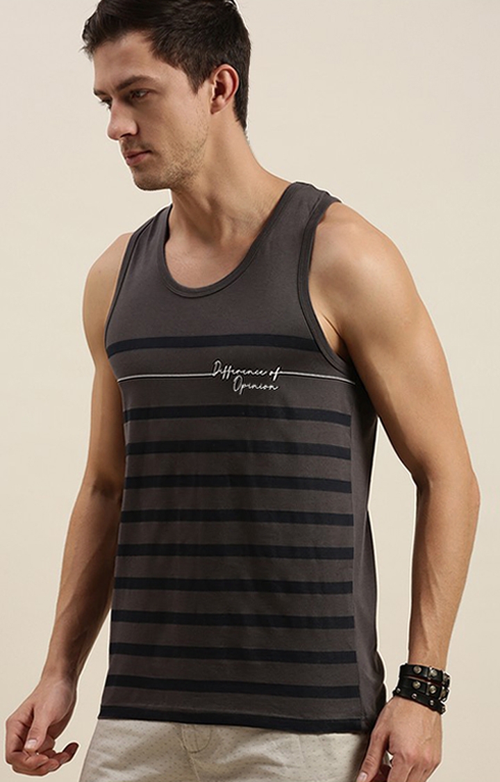 Difference of Opinion | Men's Grey Cotton Striped Vests 2