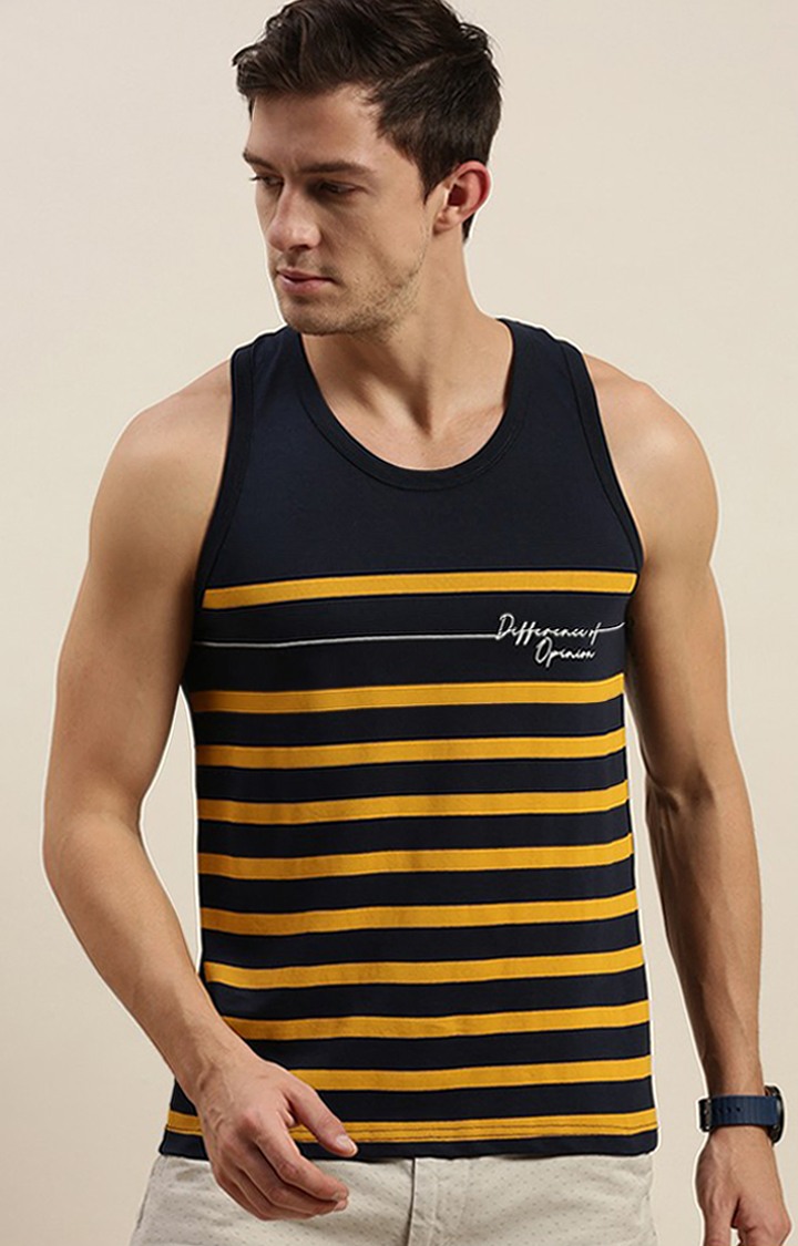 Men's Blue Cotton Striped Vests