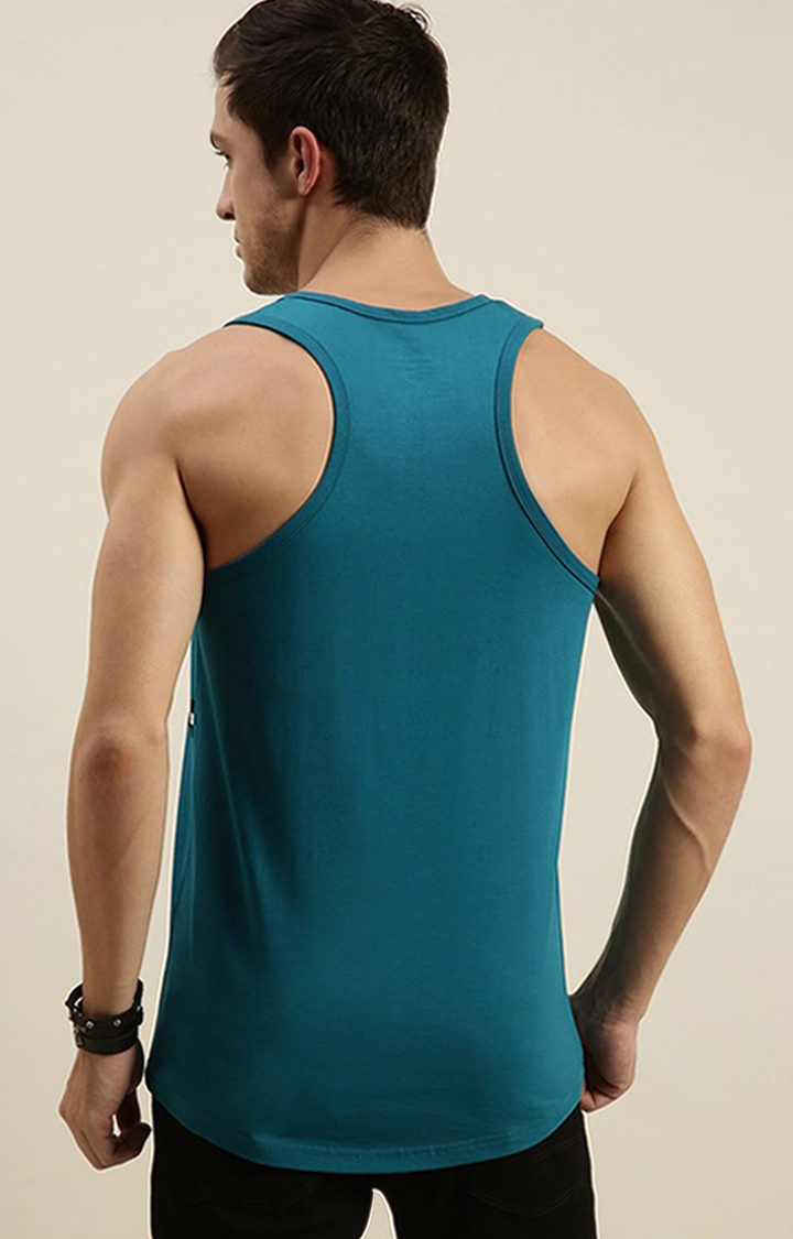 Men's Blue Cotton Solid Vests