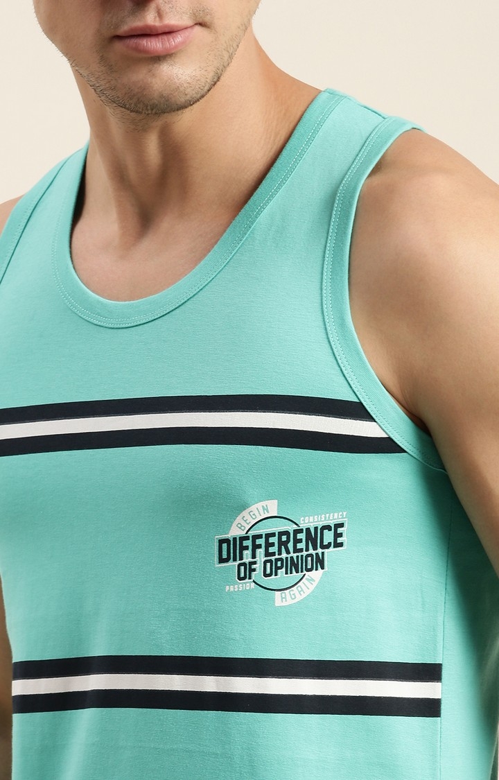 Difference of Opinion | Men's Green Cotton Striped Vests 4