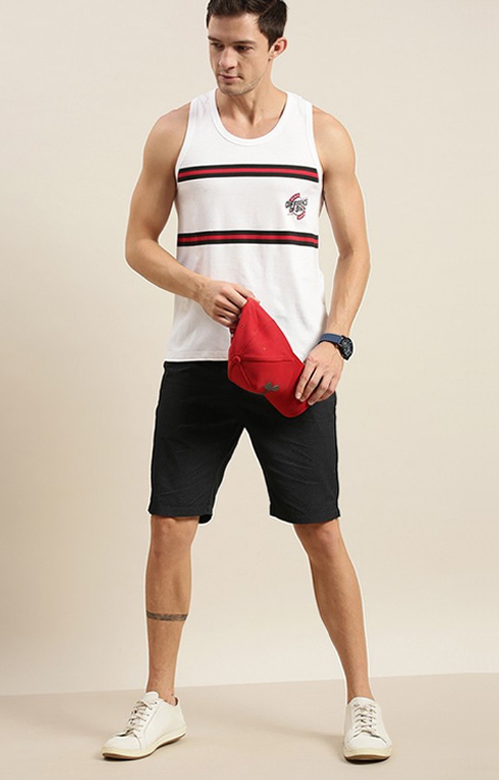 Men's White Cotton Striped Vests