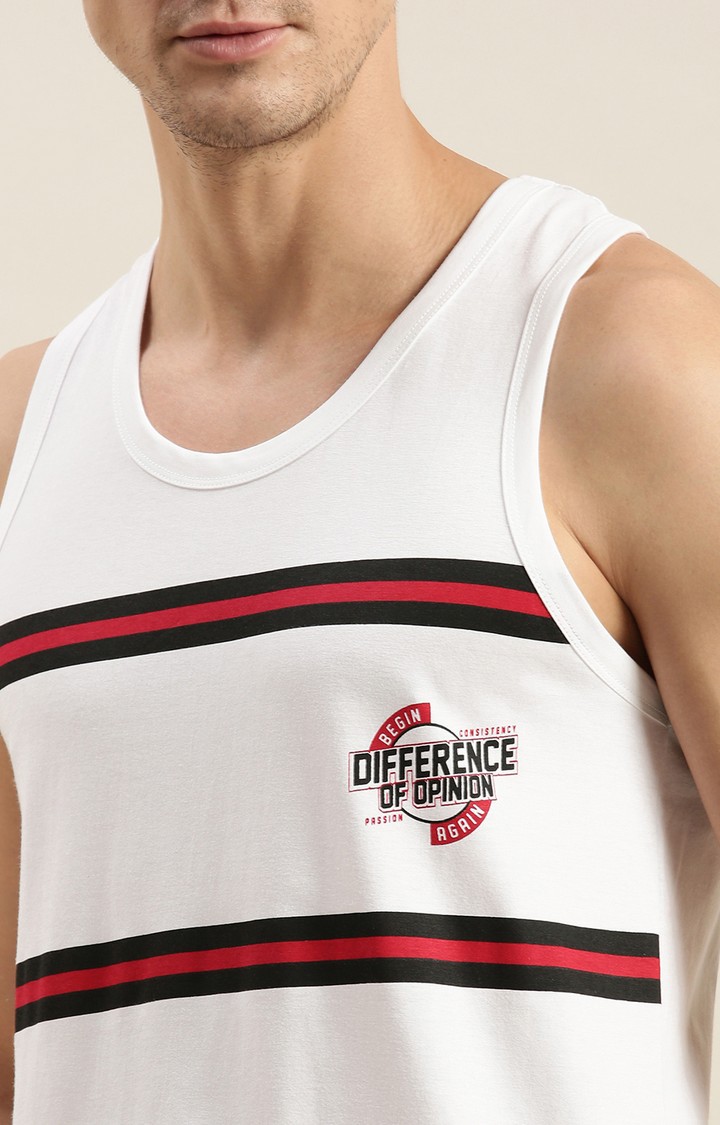 Men's White Cotton Striped Vests