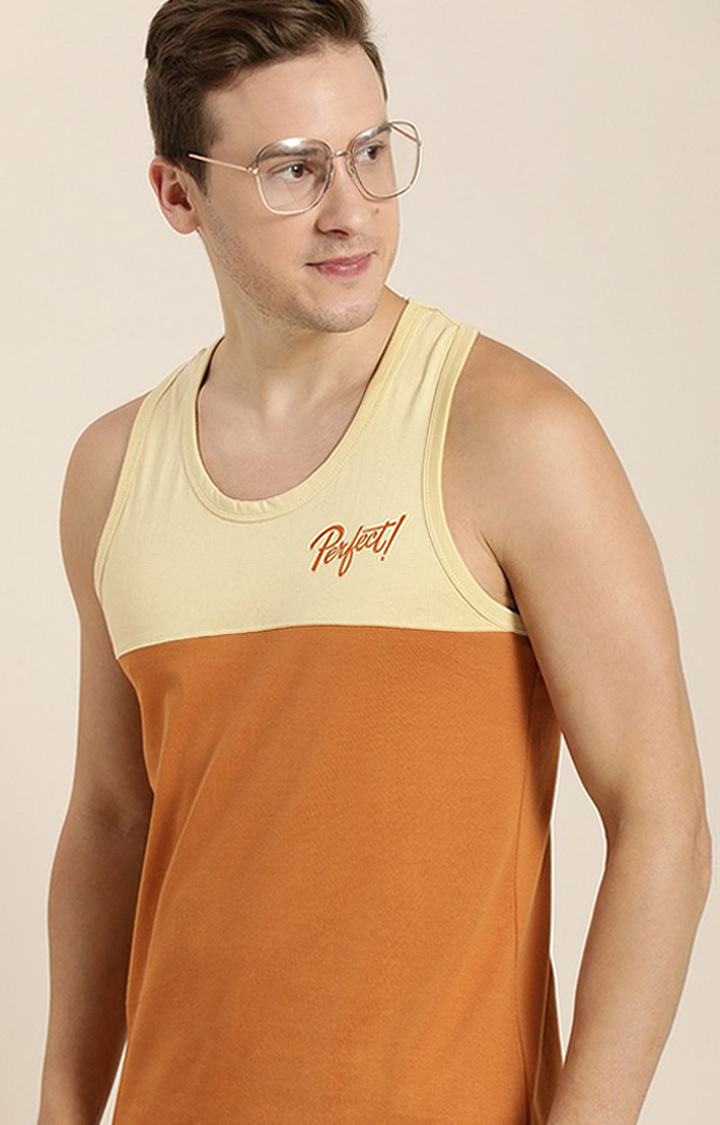 Men's Yellow Cotton Colourblock Vests