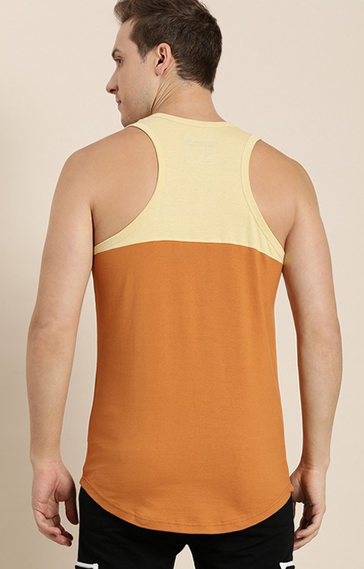 Men's Yellow Cotton Colourblock Vests