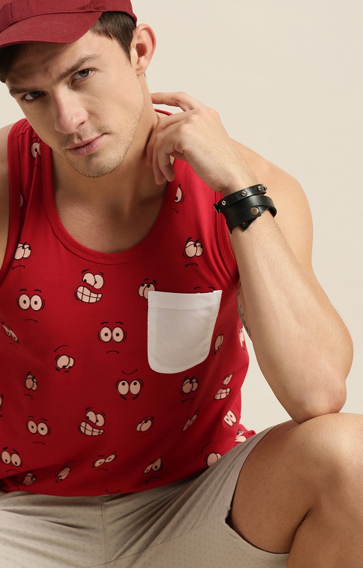 Men's Red Cotton Vests