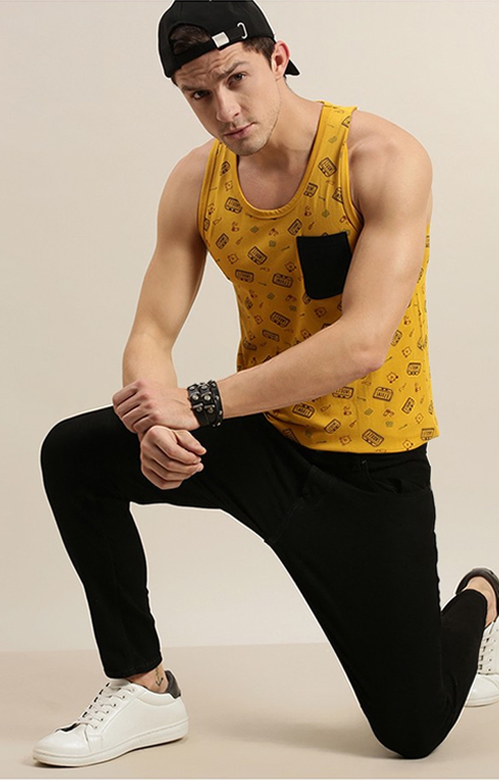 Difference of Opinion | Men's Yellow Cotton Printed Vests 1