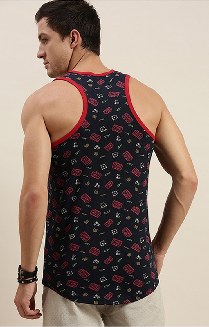 Men's Blue Cotton Printed Vests