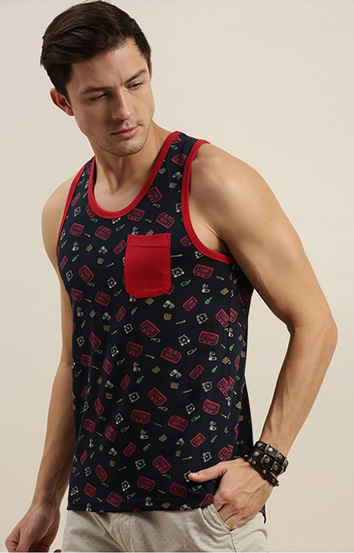 Men's Blue Cotton Printed Vests