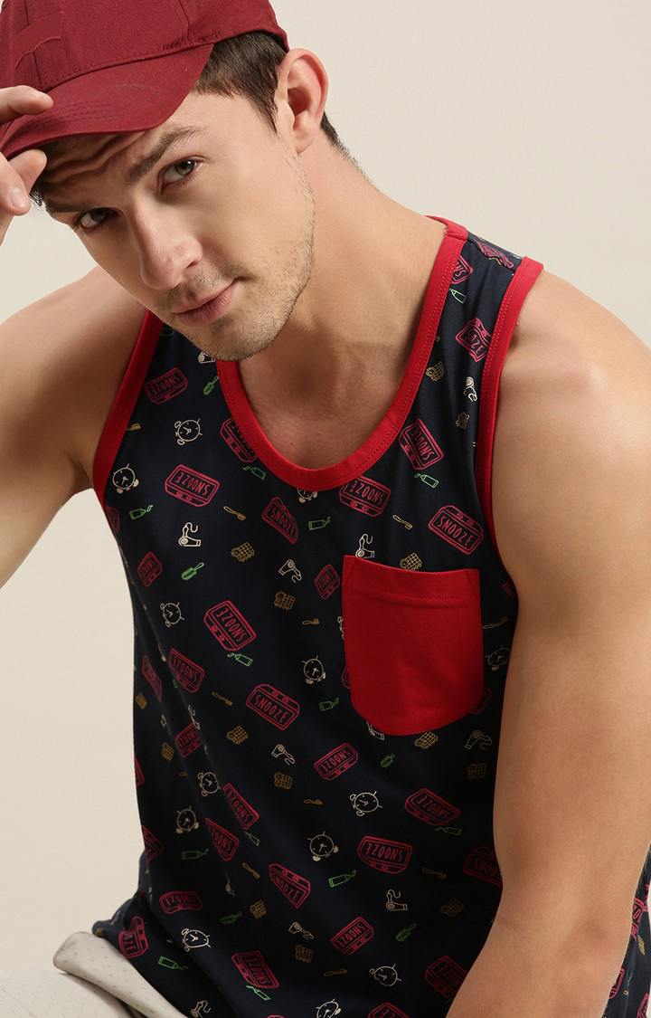 Men's Blue Cotton Printed Vests