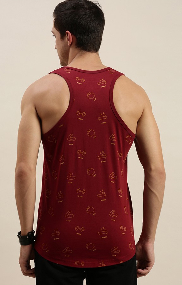 Men's Red Cotton Printed Vests