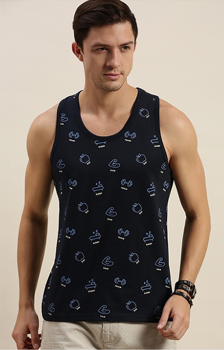 Difference of Opinion | Men's Blue Cotton Printed Vests 0