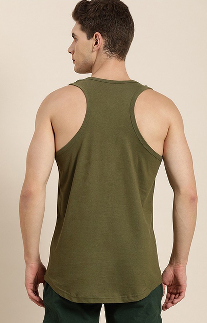 Men's  Olive Typographic Sleeveless T-Shirt
