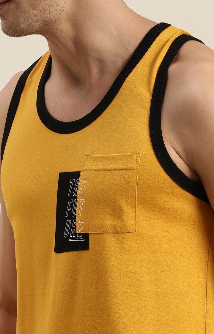 Men's Yellow Cotton Printed Vests