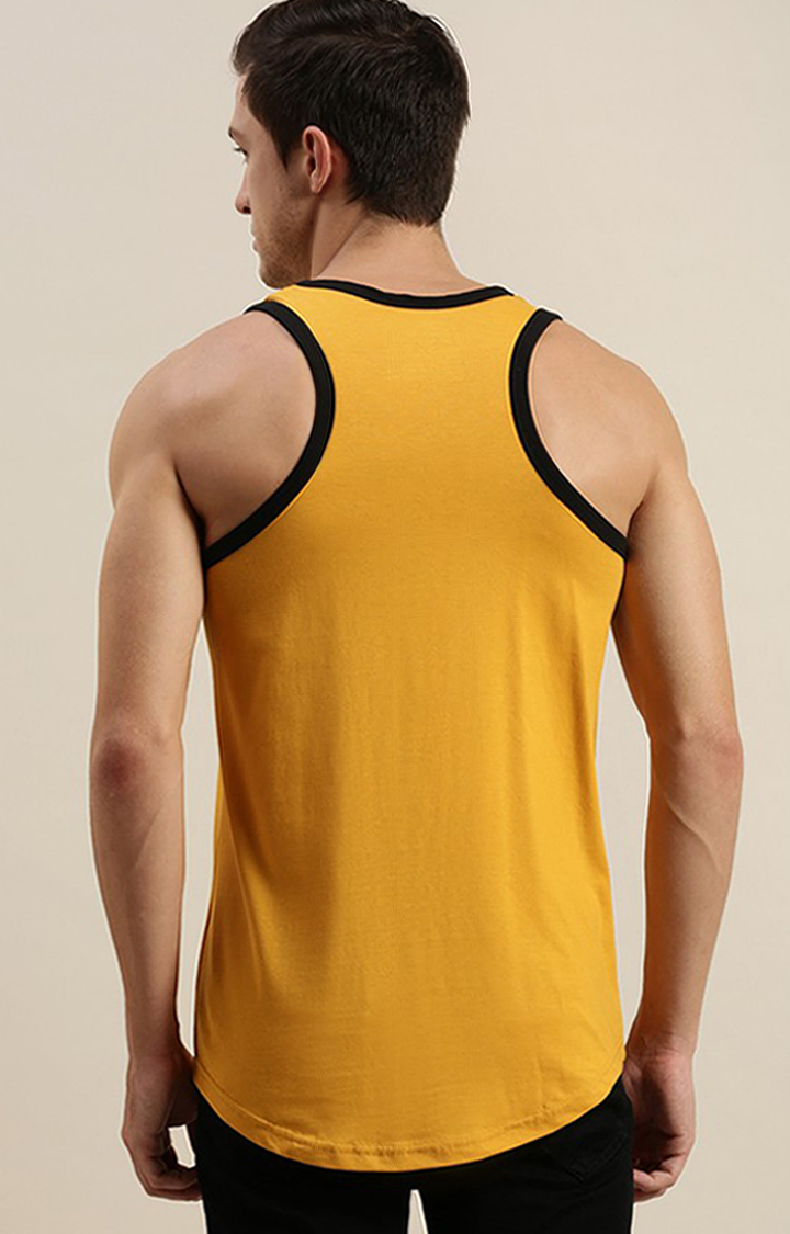 Men's Yellow Cotton Printed Vests