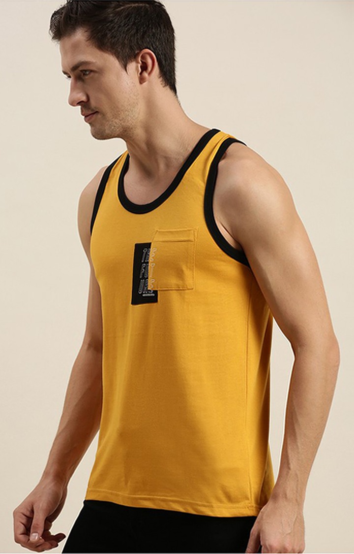 Men's Yellow Cotton Printed Vests