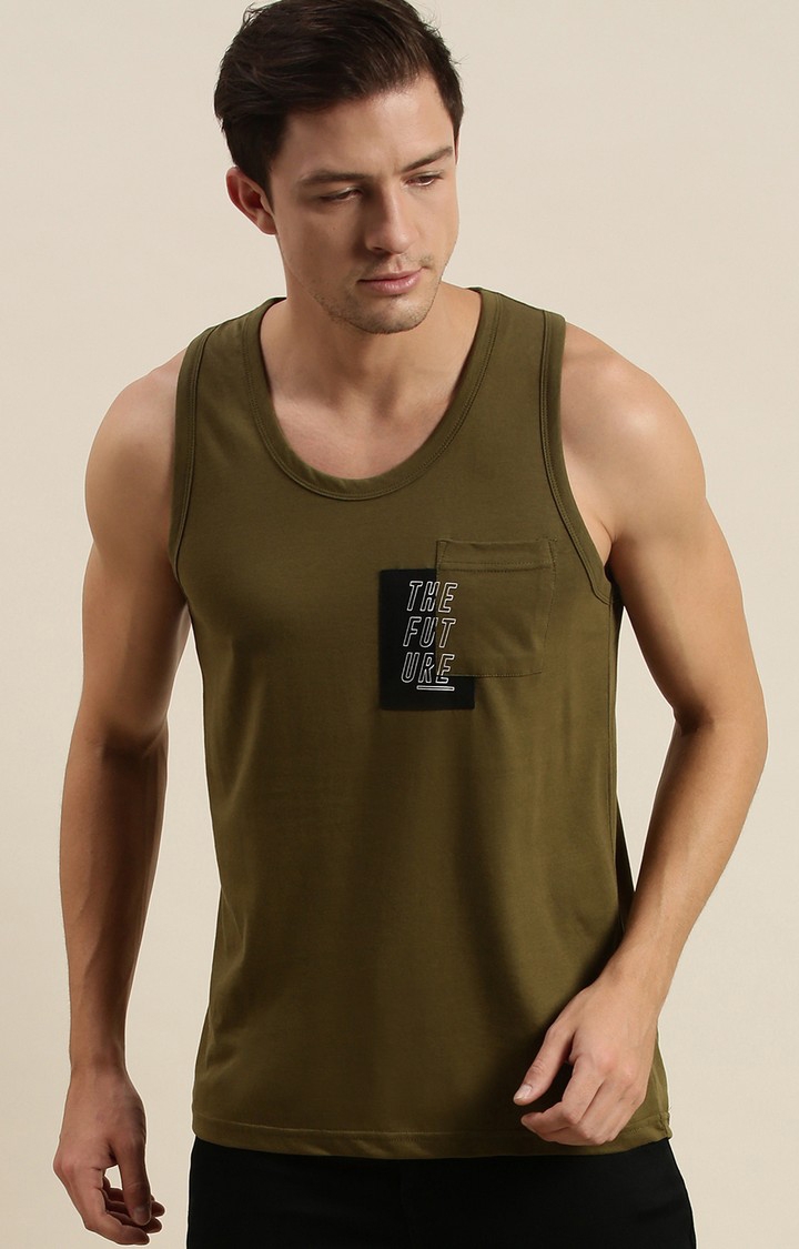 Difference of Opinion | Men's Green Cotton Typographic Printed Vests 0