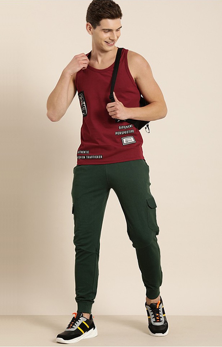 Men's Red Cotton Solid Vests