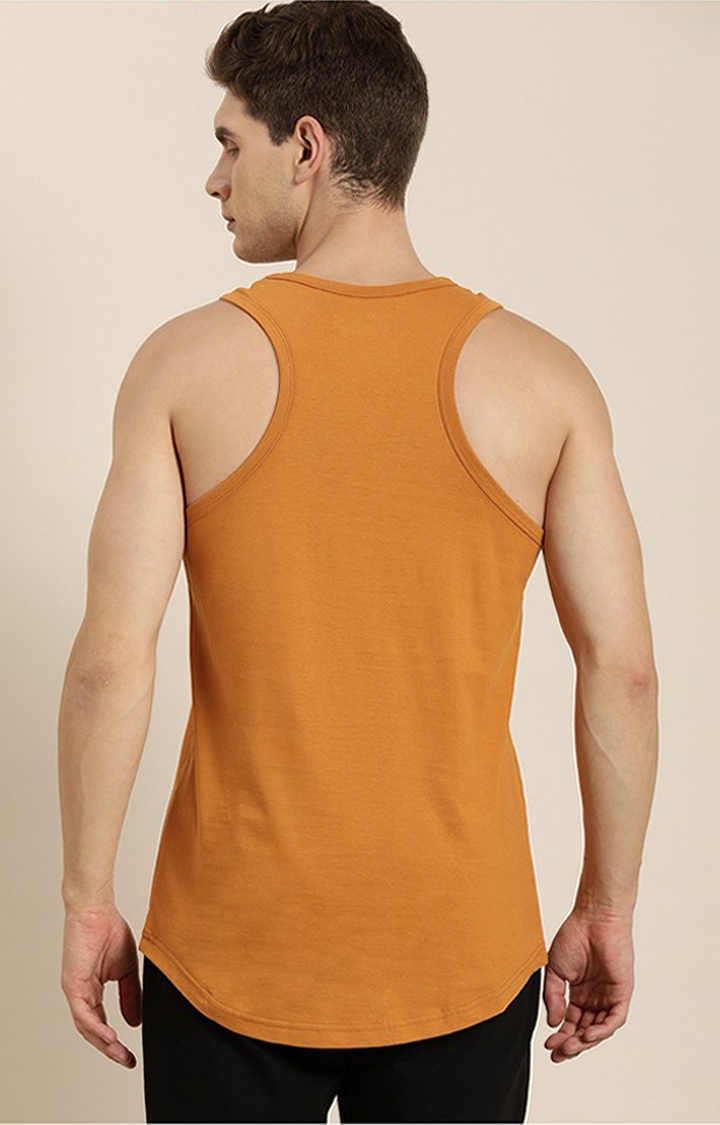 Men's Brown Cotton Typographic Printed Vests