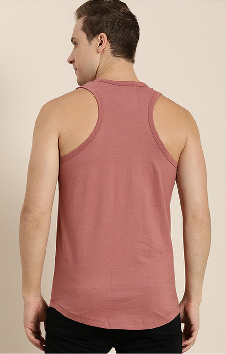 Men's Pink Cotton Solid Vests