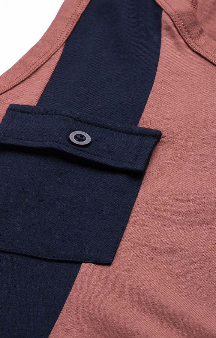 Men's Pink Cotton Solid Vests
