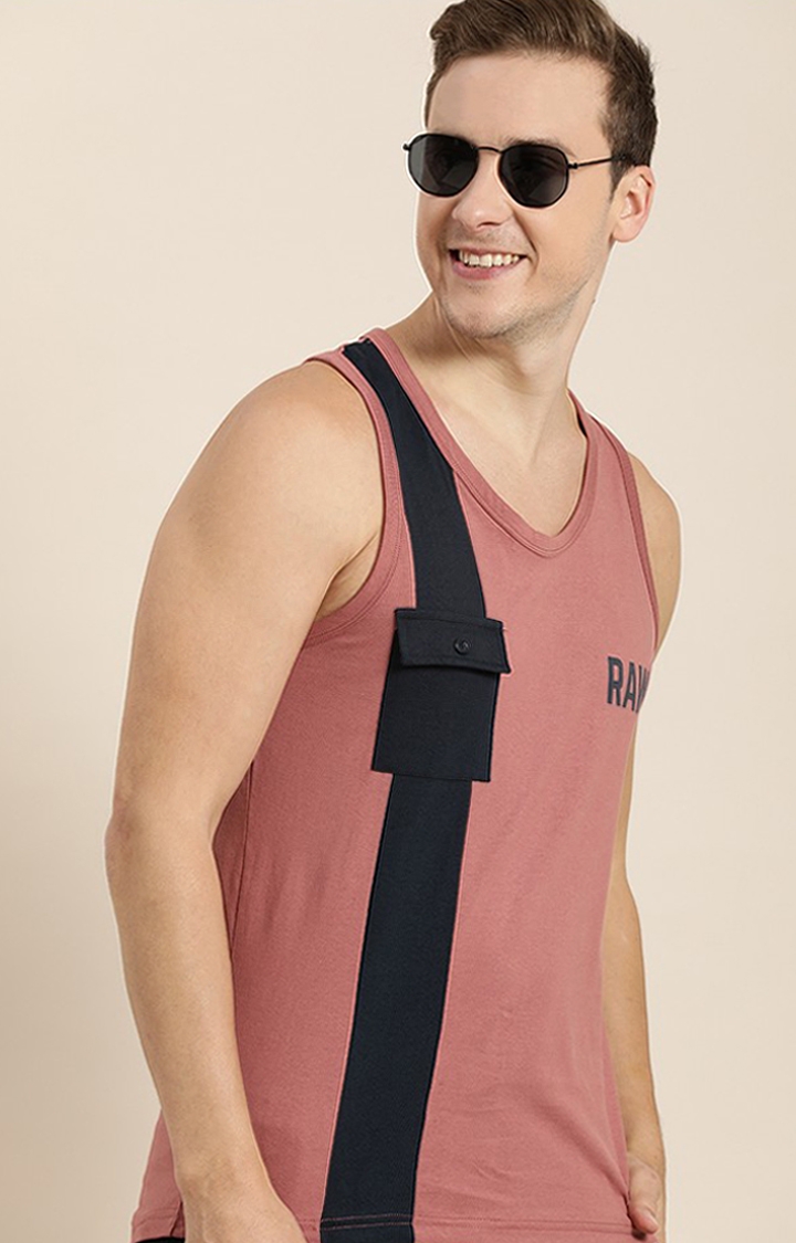 Men's Pink Cotton Solid Vests