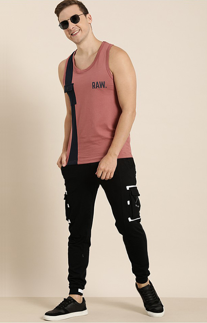 Men's Pink Cotton Solid Vests