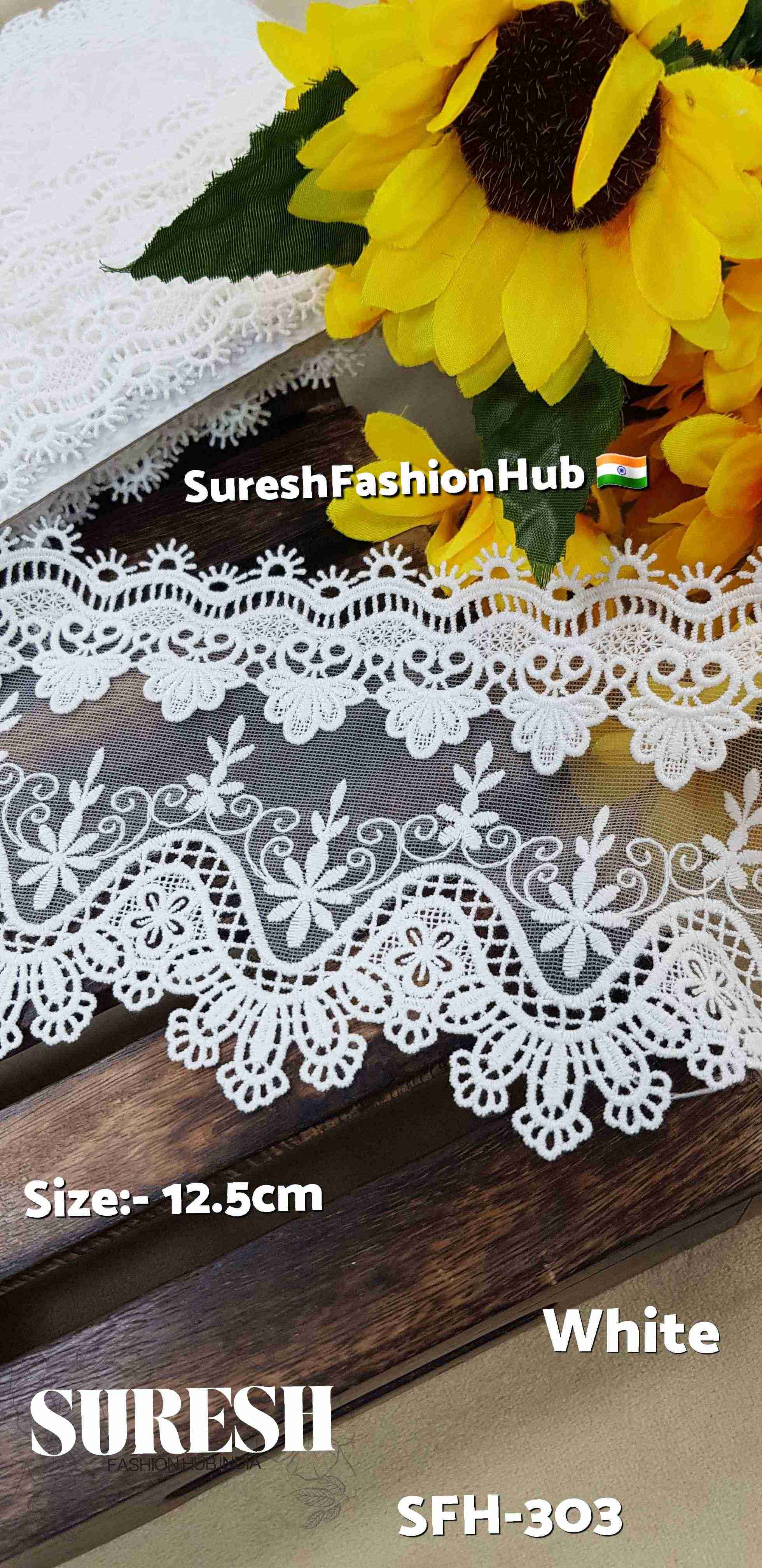 White 3D Floral Scalloped GPO Lace