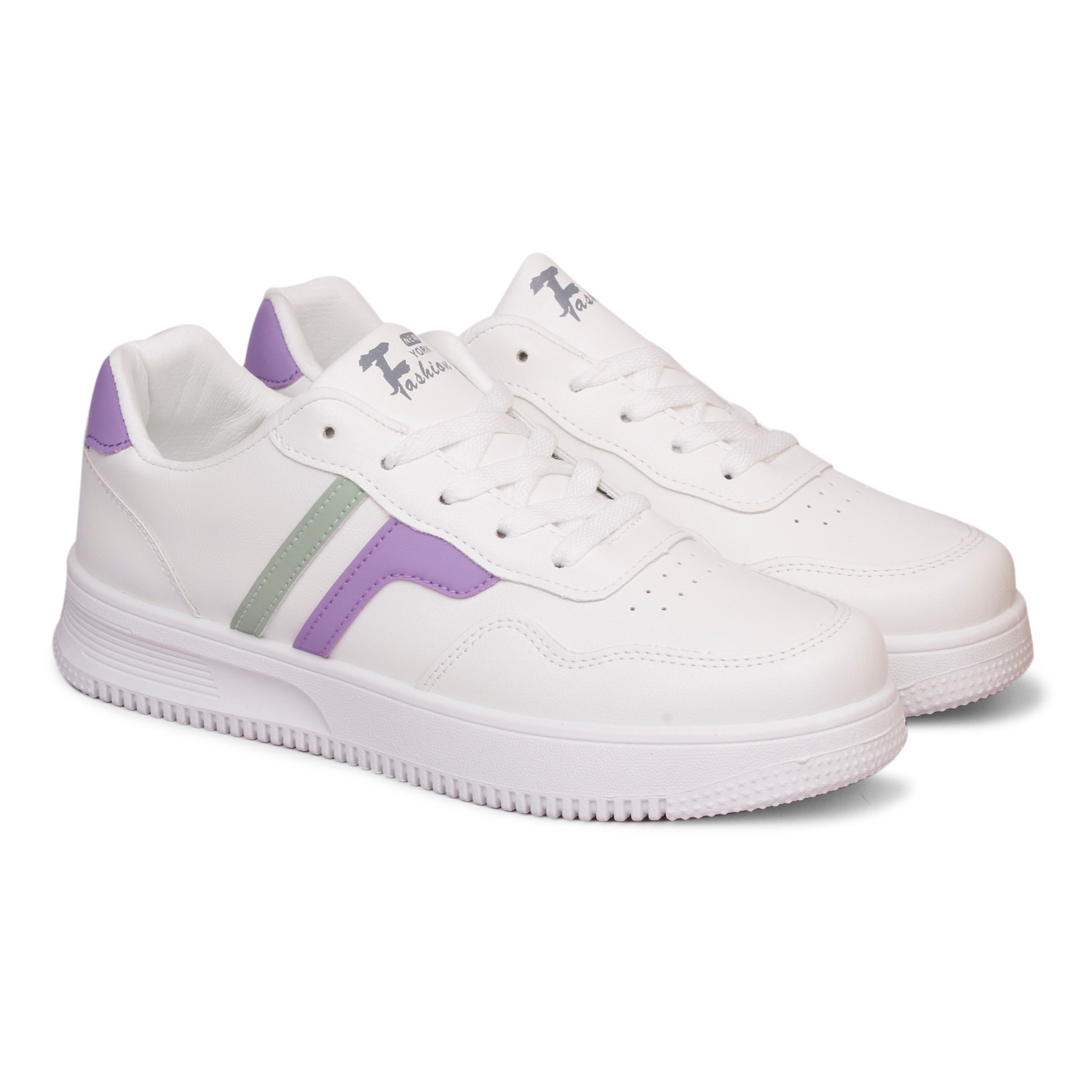 MOZAFIA WhitePurple Lace Up Latest Stylish Casual Lightweight Sneakers for Walking, Gym For Women