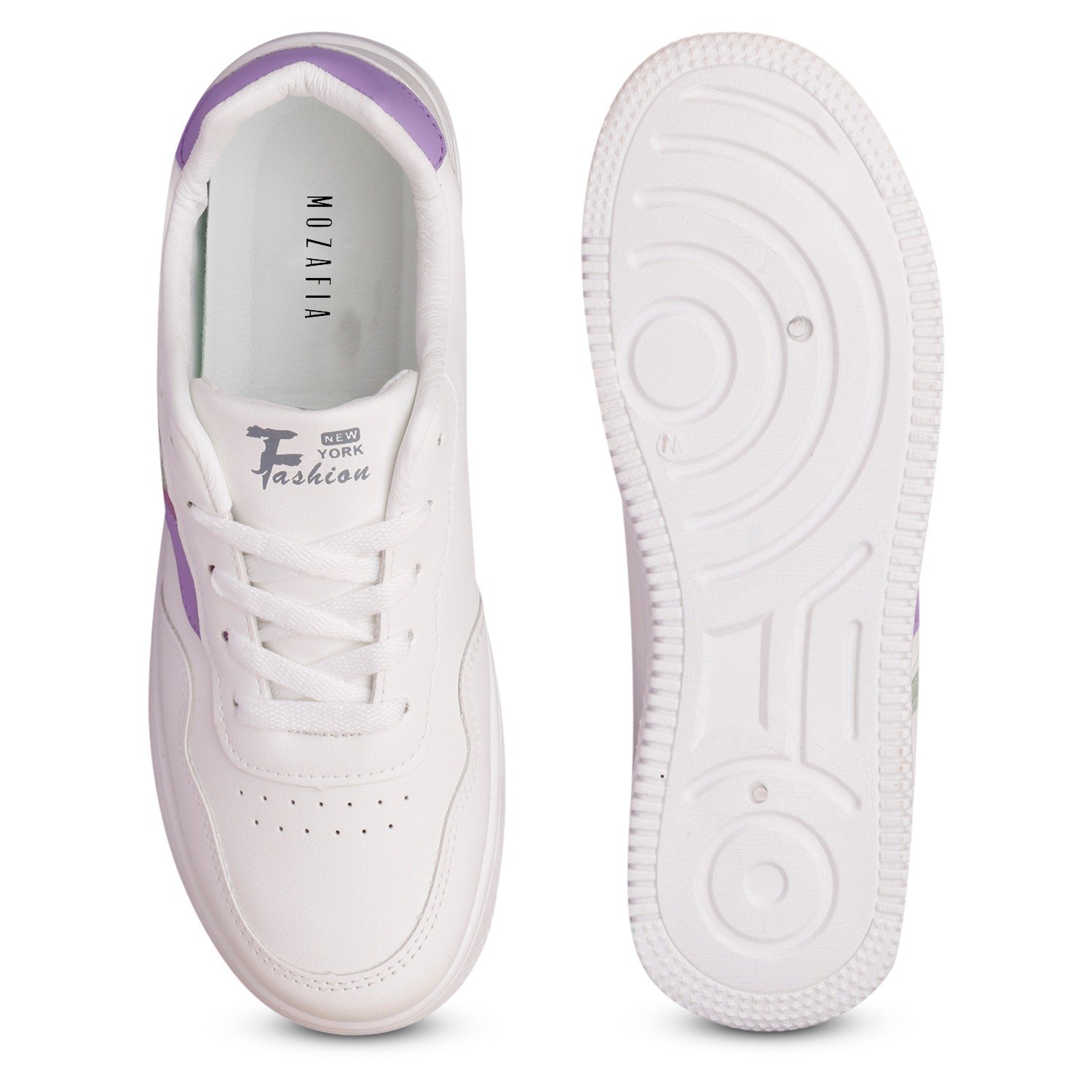MOZAFIA WhitePurple Lace Up Latest Stylish Casual Lightweight Sneakers for Walking, Gym For Women