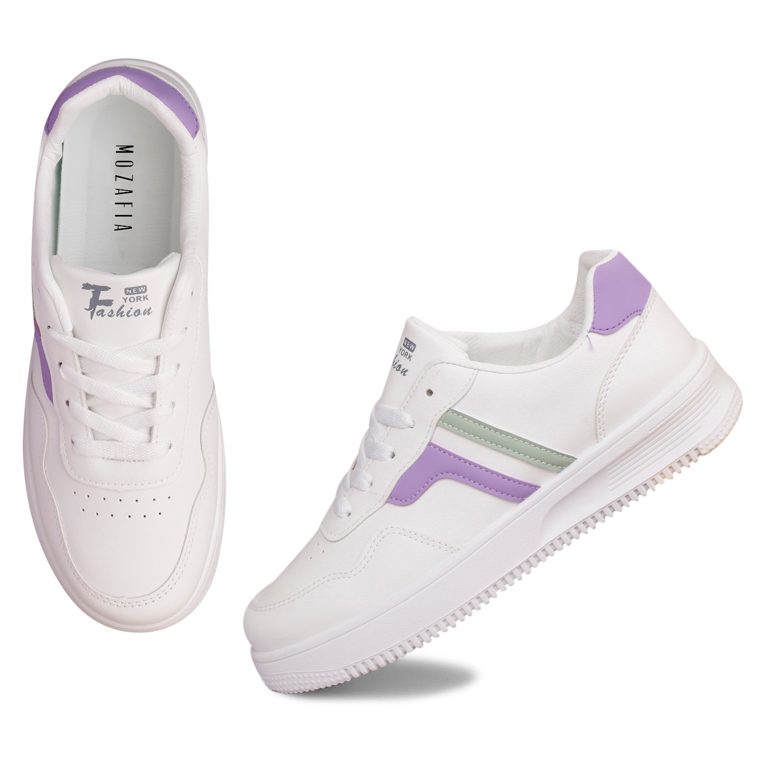 MOZAFIA WhitePurple Lace Up Latest Stylish Casual Lightweight Sneakers for Walking, Gym For Women
