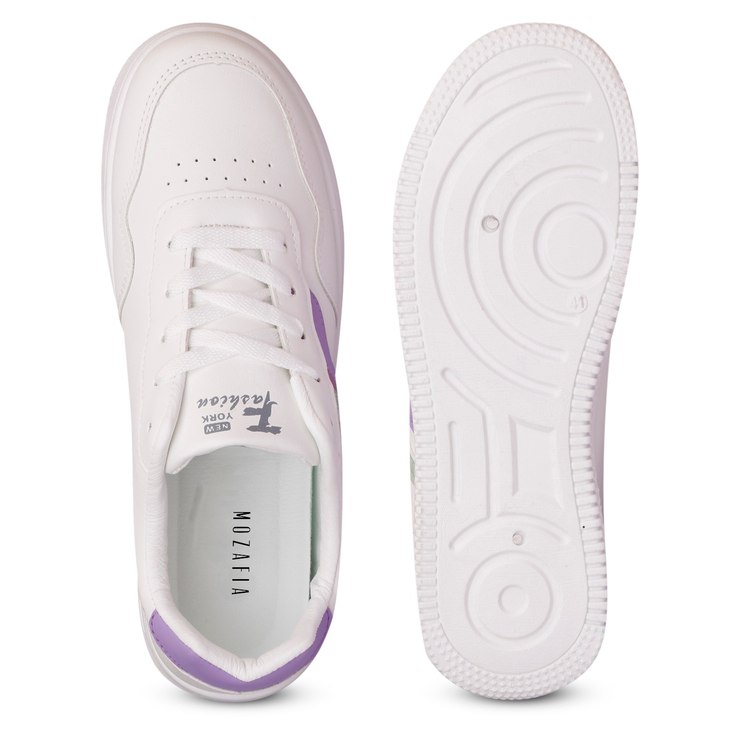 MOZAFIA WhitePurple Lace Up Latest Stylish Casual Lightweight Sneakers for Walking, Gym For Women