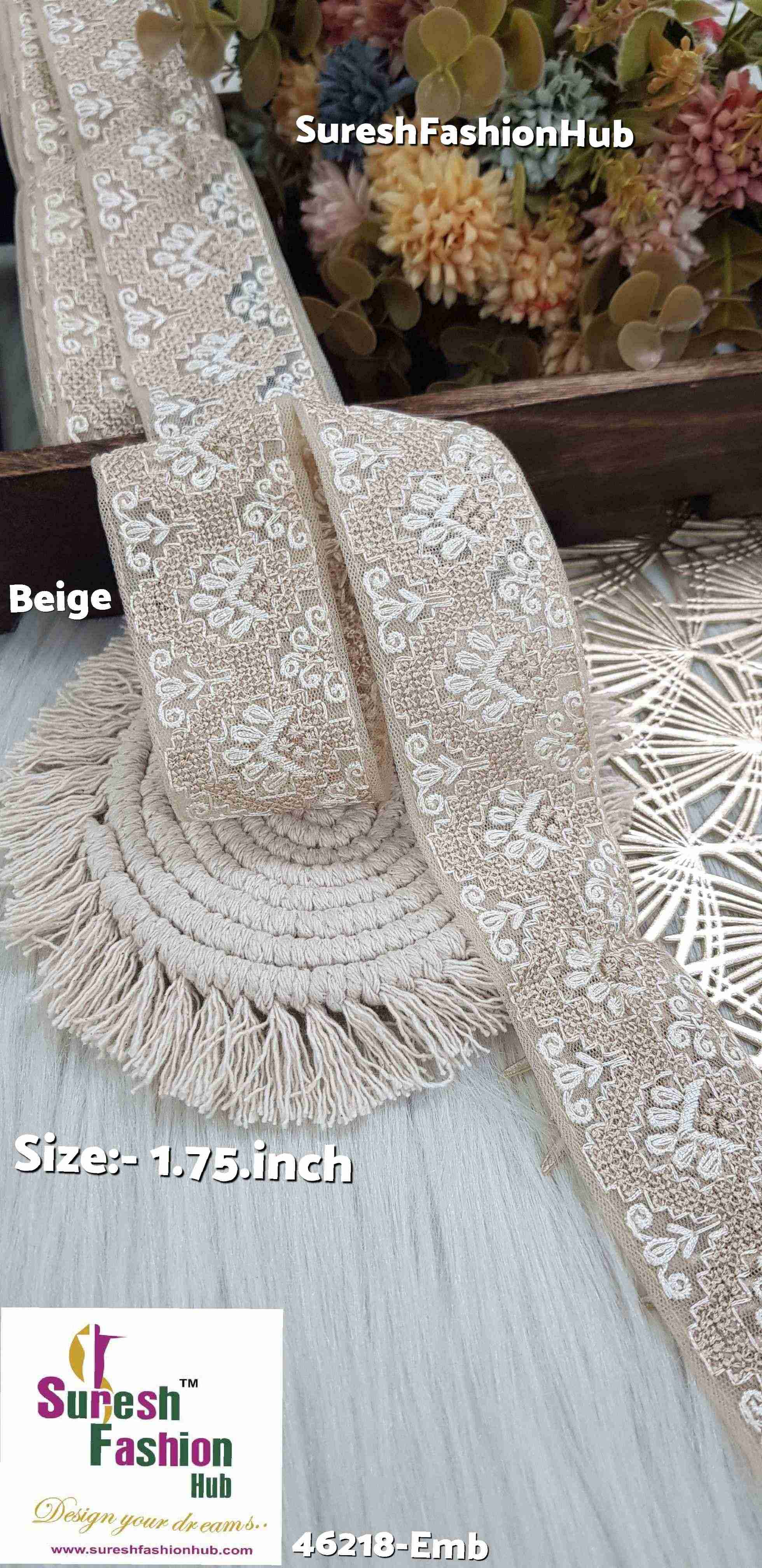 Beige Net Embroidery Lace 46218