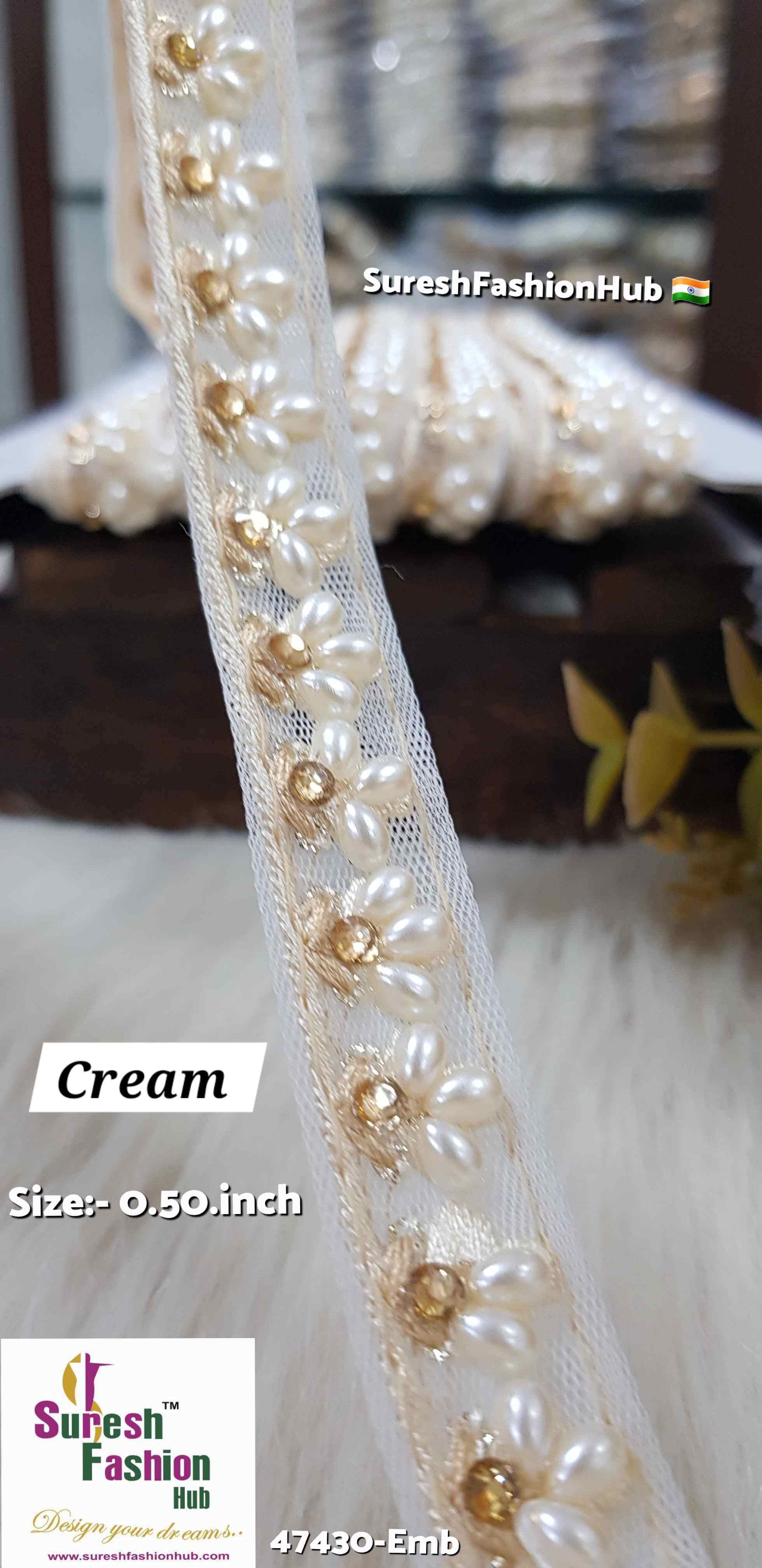 LuxeGlimmer Embroidered Trim Cream Color