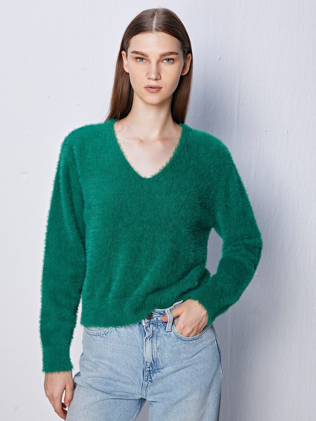 Green fur sweater top