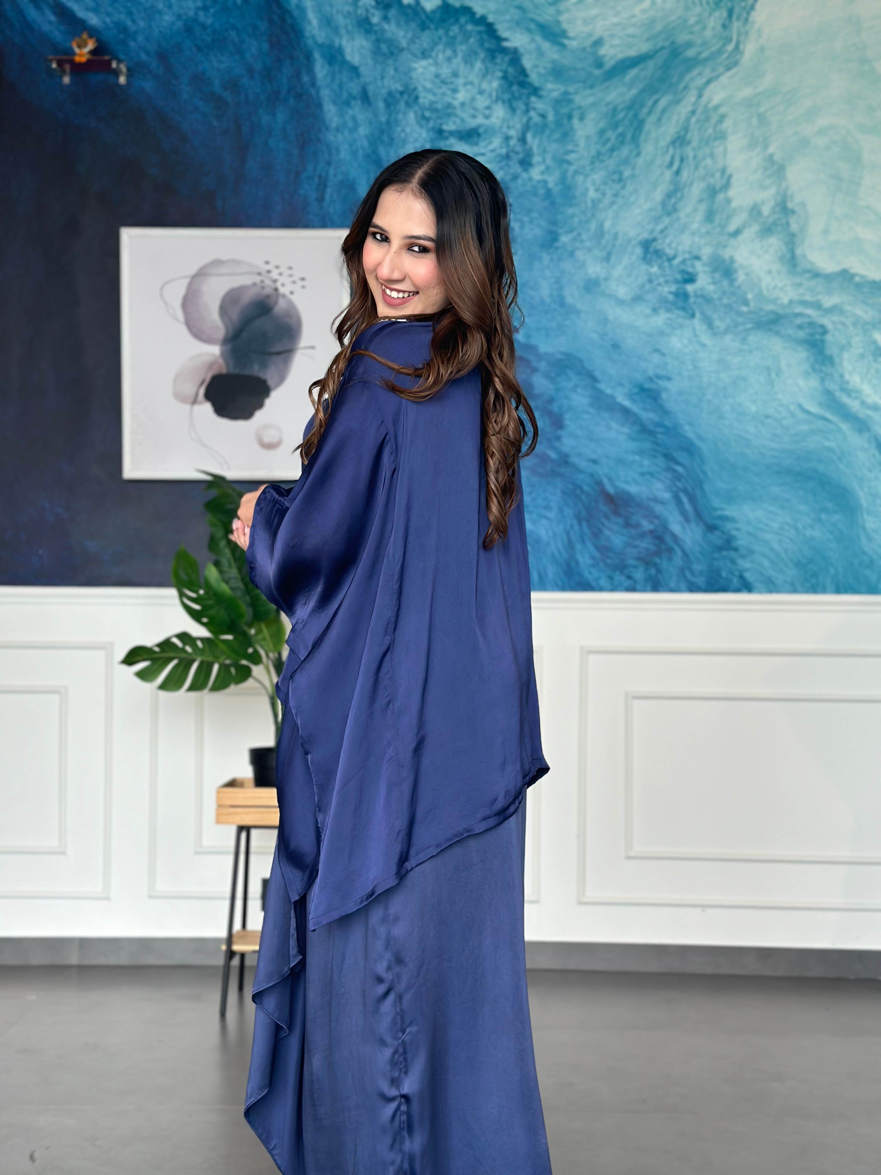 Navy Blue Embroidered Kaftan Set